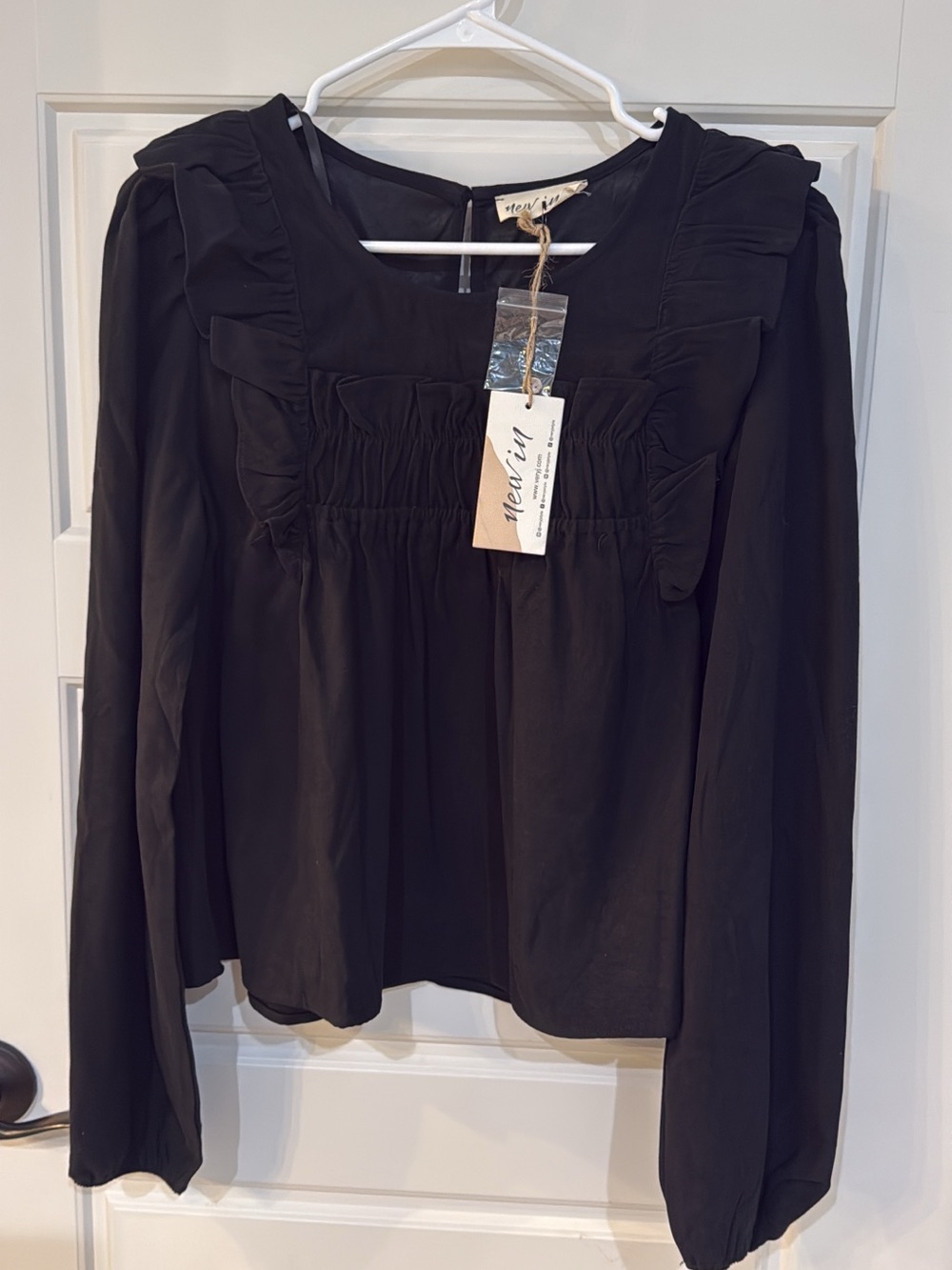 New-in Black Ruffle-Detail Long Sleeve Blouse